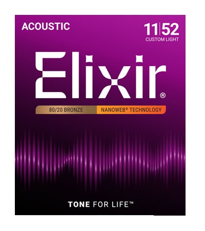 Elixir 11027 Custom Light Nanoweb 80/20 Bronze Akustik Gitar Teli (11-52)