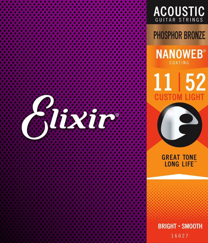 Elixir 16027 Nanoweb Phosphor Bronze Akustik Gitar Teli (11-52) Custom Light