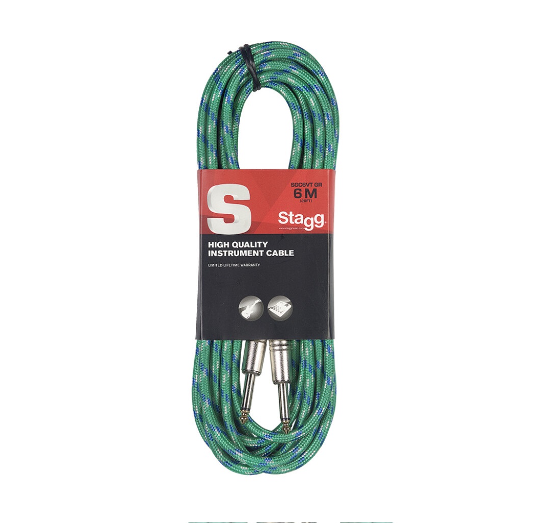 STAGG Enstrüman Kablosu Örgü Sargılı 6 M Yeşil SGC6VT GR